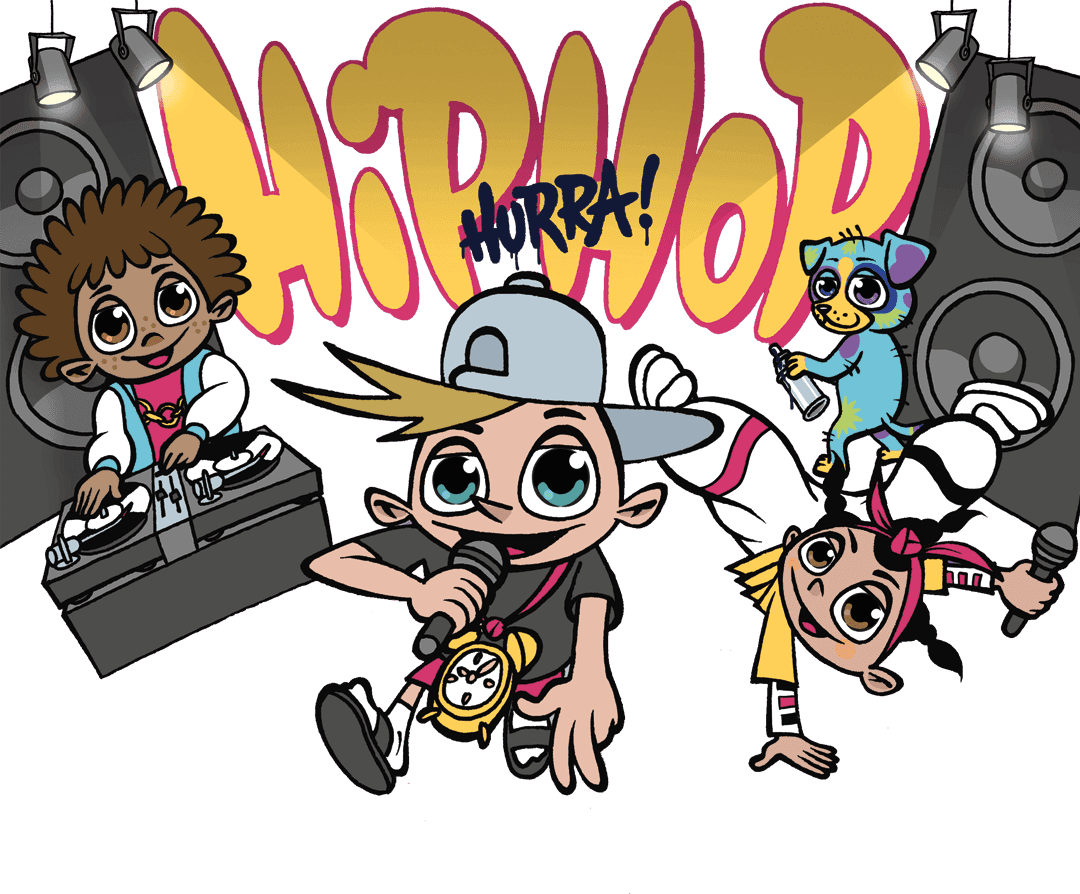 Die KINDERS Figuren mit Mikrofon, DJ-Pult und Breakdance-Pose